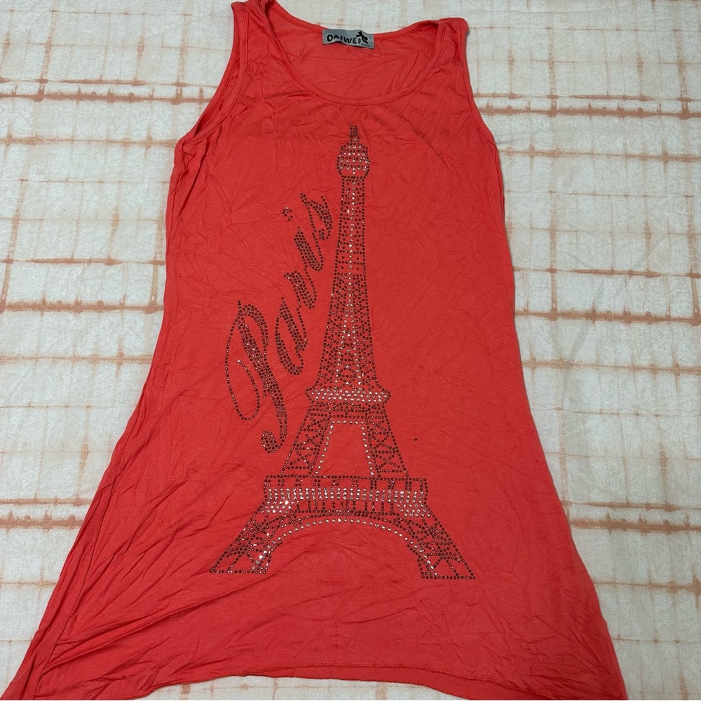 Cute paris bedazzled iewel rhinestone sleeveless dress shirt pink y2k